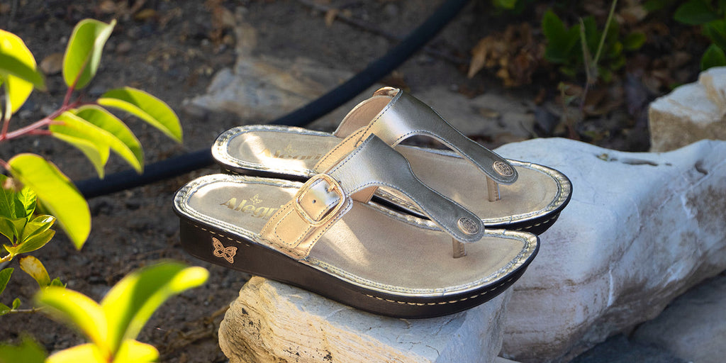 Vella Gold toe-post sandal with a decorative buckle and on a mini rocker outsole VEL-6131.