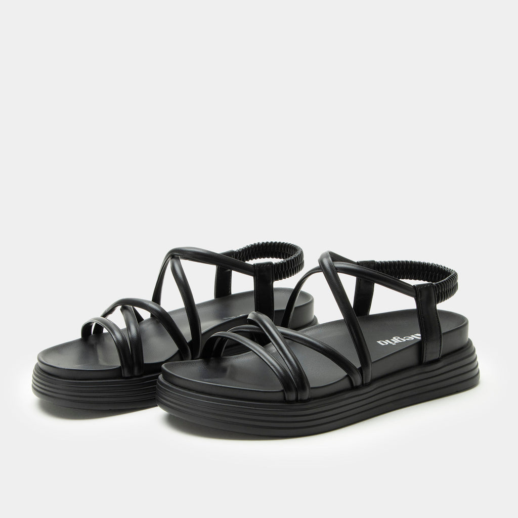 Audie Caviar sandal on an Elevated sport outsole | Black strappy sandal.