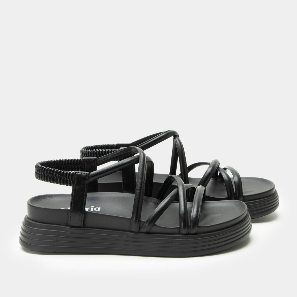 Audie Caviar sandal on an Elevated sport outsole | Black strappy sandal.