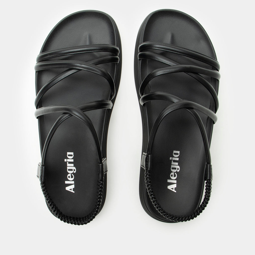 Audie Caviar sandal on an Elevated sport outsole | Black strappy sandal.