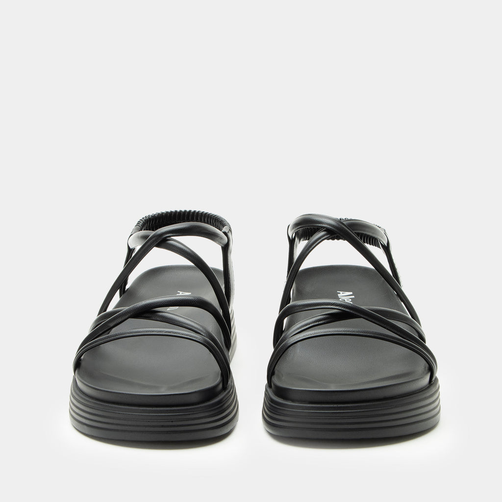 Audie Caviar sandal on an Elevated sport outsole | Black strappy sandal.