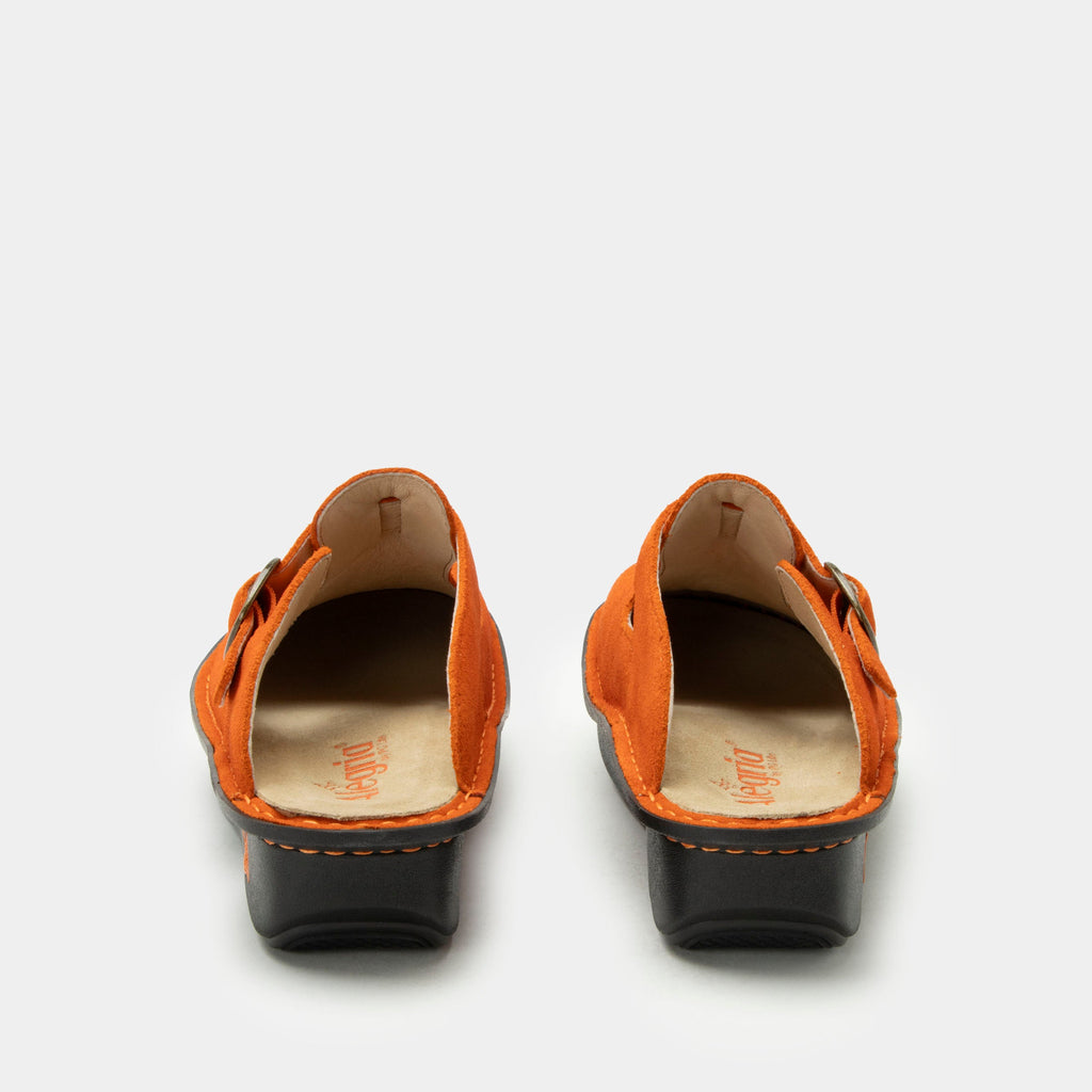 Classic Orange You Glad Suede open back clog on a classic rocker outsole | Clog with a Orange nubuck leather upper.