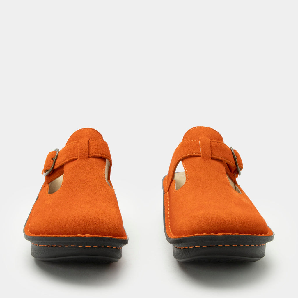 Classic Orange You Glad Suede open back clog on a classic rocker outsole | Clog with a Orange nubuck leather upper.