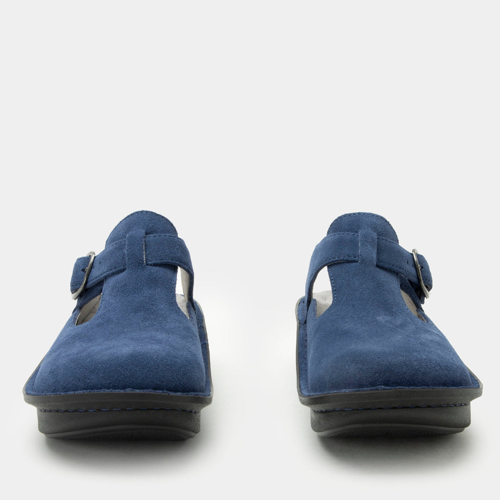 Classic Oceanic Suede open back clog on a classic rocker outsole | Clog with a Navy nubuck leather upper.