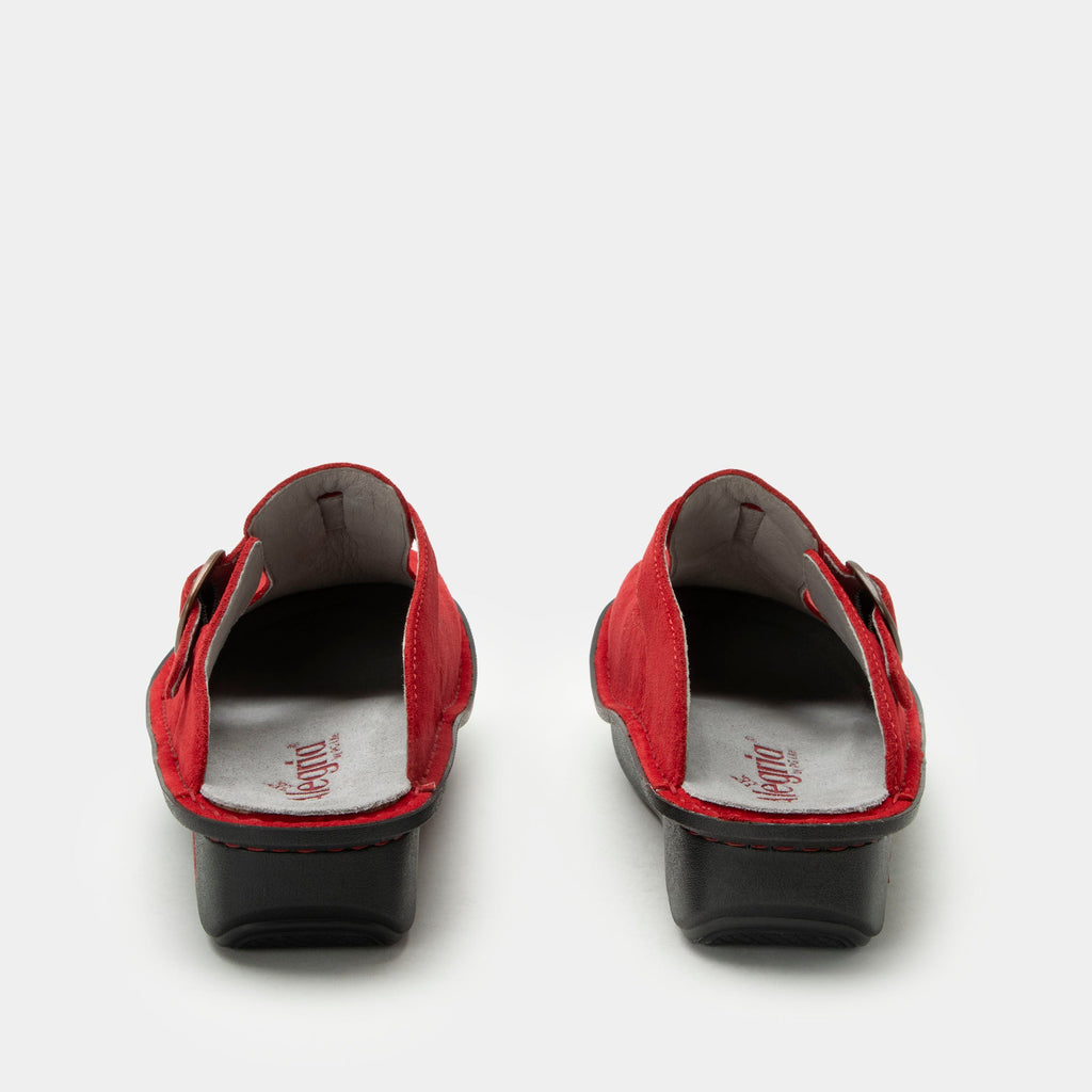 Classic She's A Firecracker Suede open back clog on a classic rocker outsole | Clog with a Red nubuck leather upper.