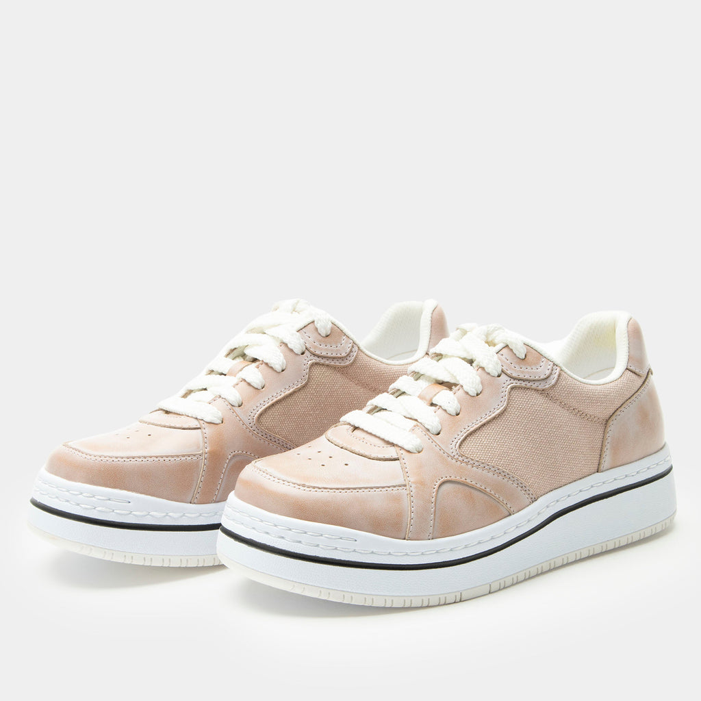 Alyster Blush shoe on a Sportform outsole| Fashion lace up shoe with a pink leather and canvas upper.