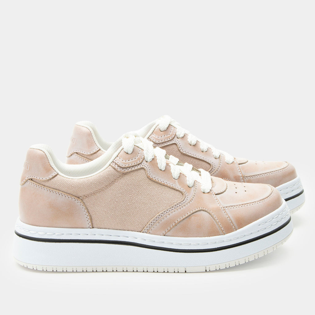 Alyster Blush shoe on a Sportform outsole| Fashion lace up shoe with a pink leather and canvas upper.