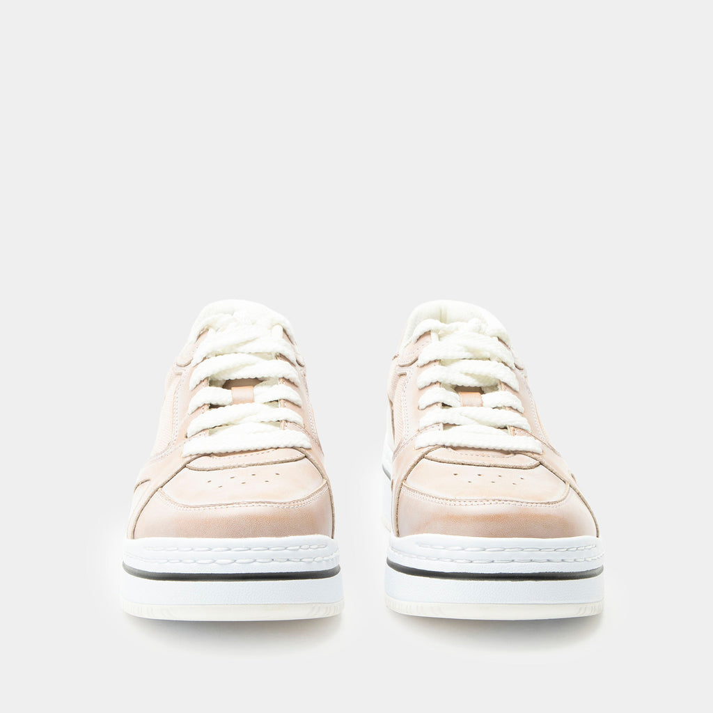 Alyster Blush shoe on a Sportform outsole| Fashion lace up shoe with a pink leather and canvas upper.