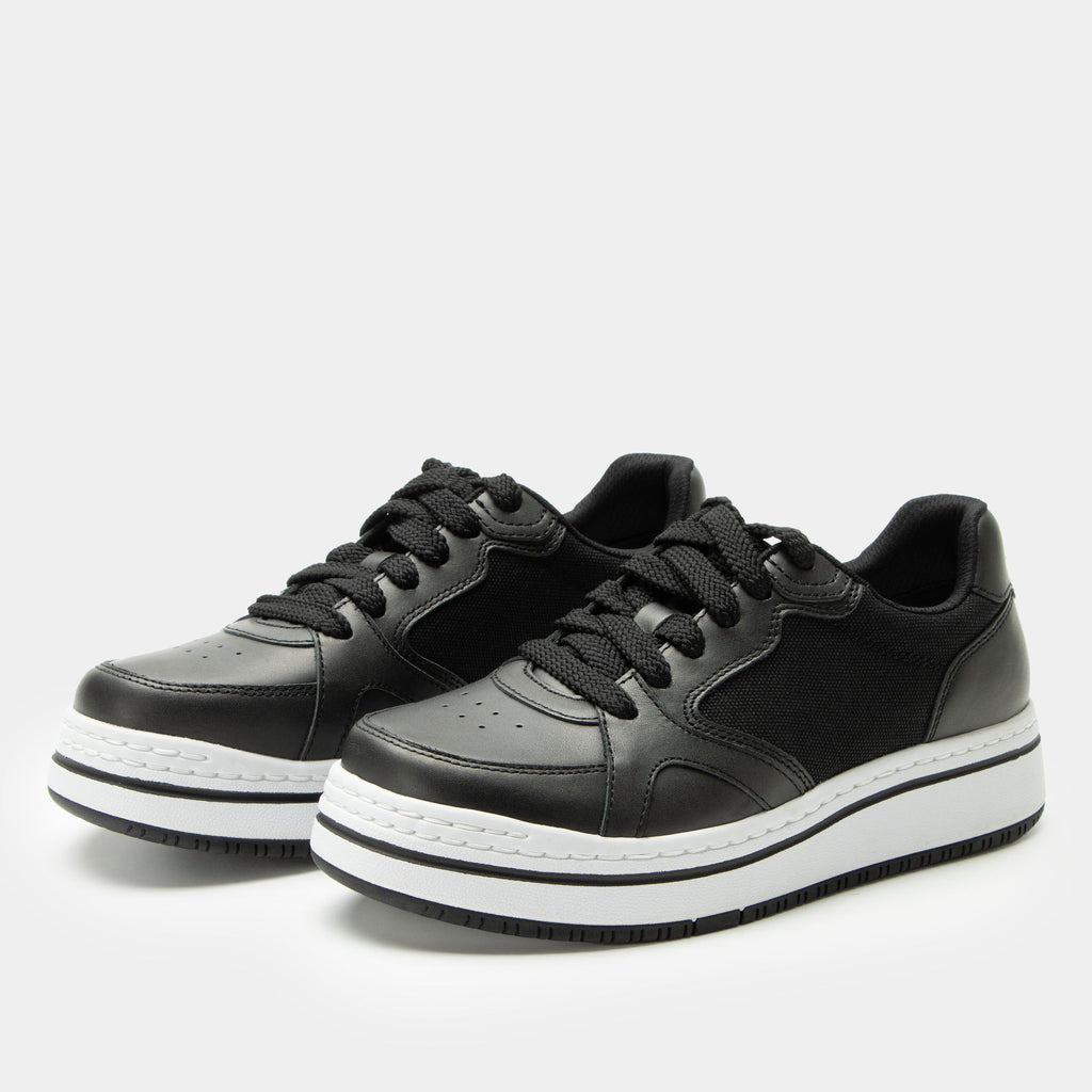 Alyster Off Black shoe on a Sportform outsole| Fashion lace up shoe with a black leather and canvas upper.