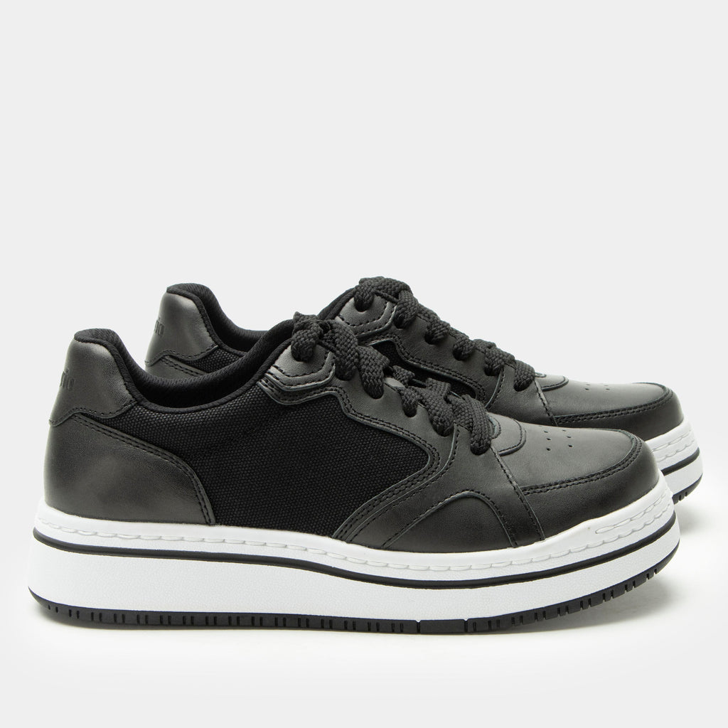 Alyster Off Black shoe on a Sportform outsole| Fashion lace up shoe with a black leather and canvas upper.