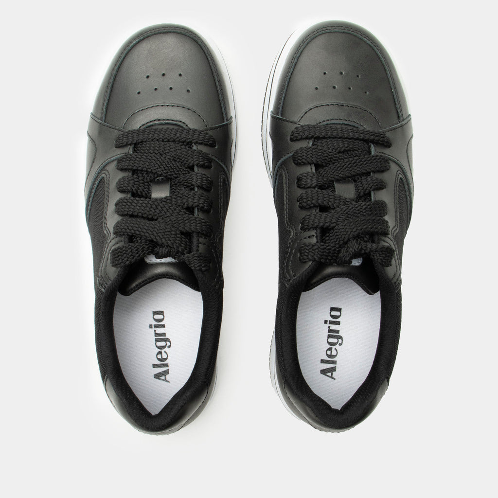 Alyster Off Black shoe on a Sportform outsole| Fashion lace up shoe with a black leather and canvas upper.