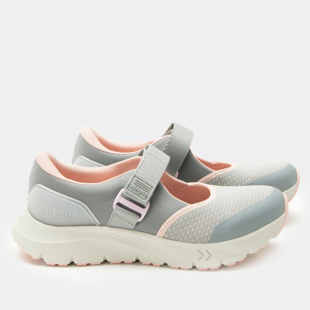 Atlis Frosting shoe on a lightweight EVA Rebounce outsole. | Grey mary jane style tennis shoe with adjustable strap.