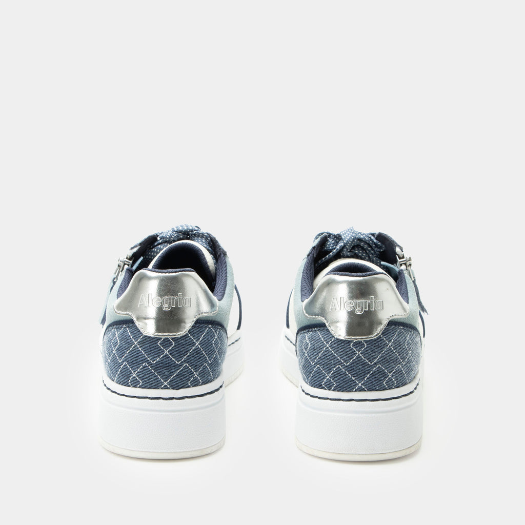 Averie Indigo shoe on a Sportform outsole| Fashion lace up shoe on a white and blue suede and vegan leather uppers.