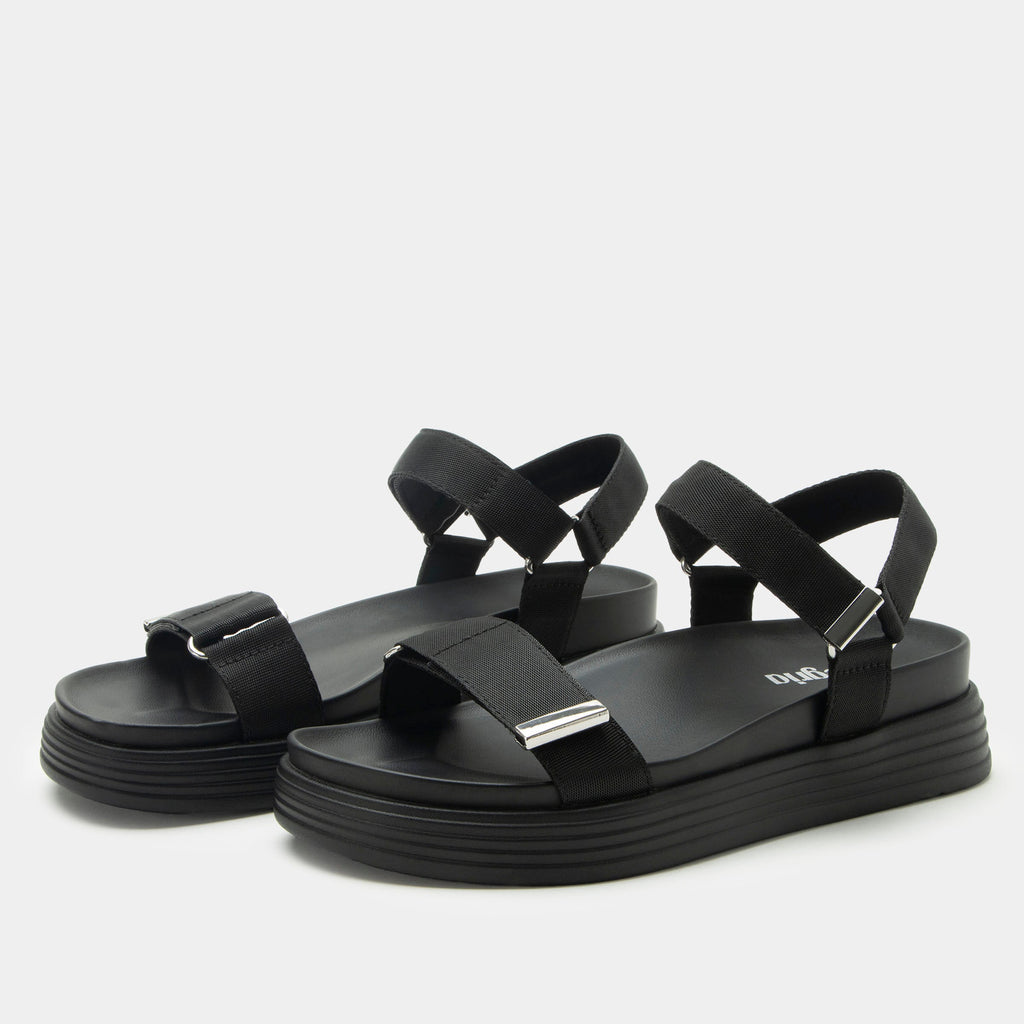 Allyson Black sandal on an Elevated sport outsole | Black strappy sandal.