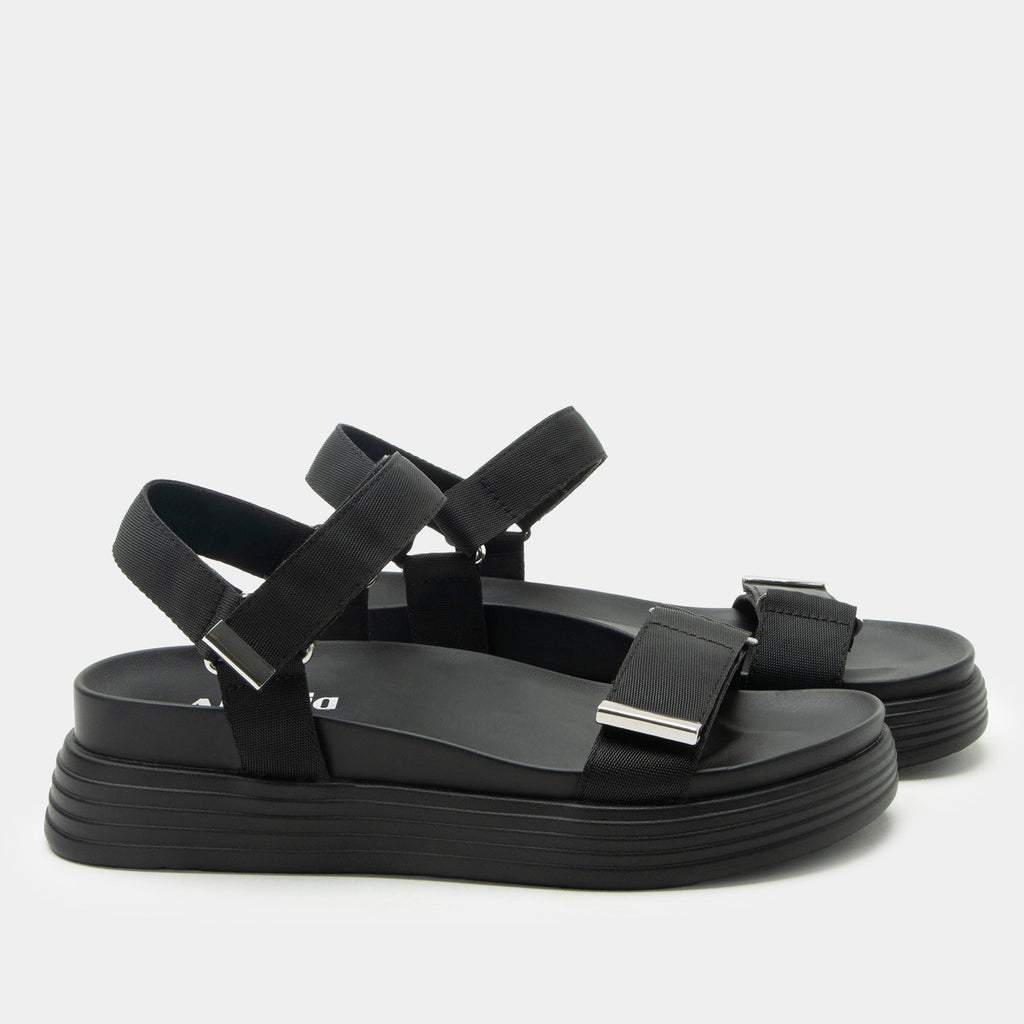 Allyson Black sandal on an Elevated sport outsole | Black strappy sandal.