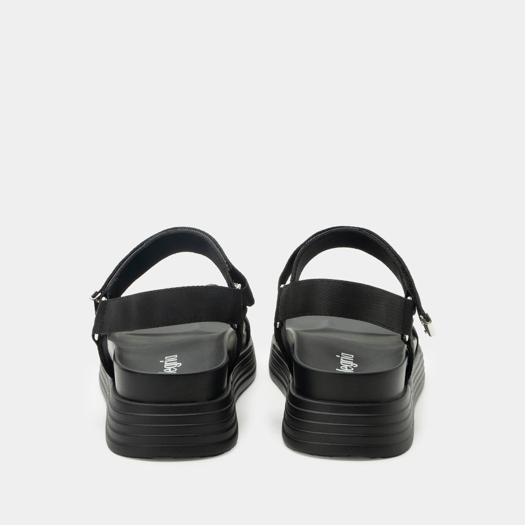 Allyson Black sandal on an Elevated sport outsole | Black strappy sandal.