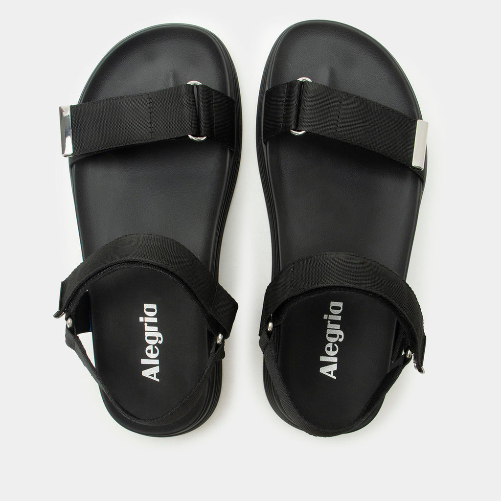 Allyson Black sandal on an Elevated sport outsole | Black strappy sandal.