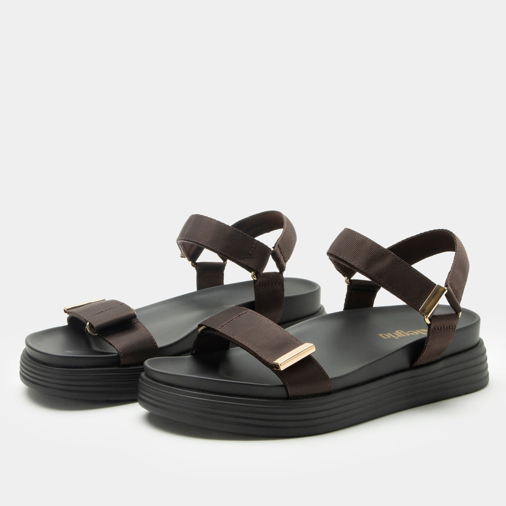 Allyson Chocolate sandal on an Elevated sport outsole | Brown strappy sandal.