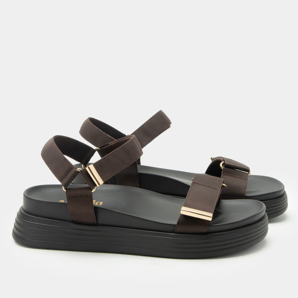 Allyson Chocolate sandal on an Elevated sport outsole | Brown strappy sandal.