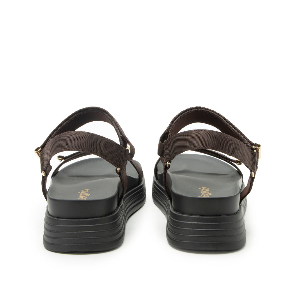 Allyson Chocolate sandal on an Elevated sport outsole | Brown strappy sandal.