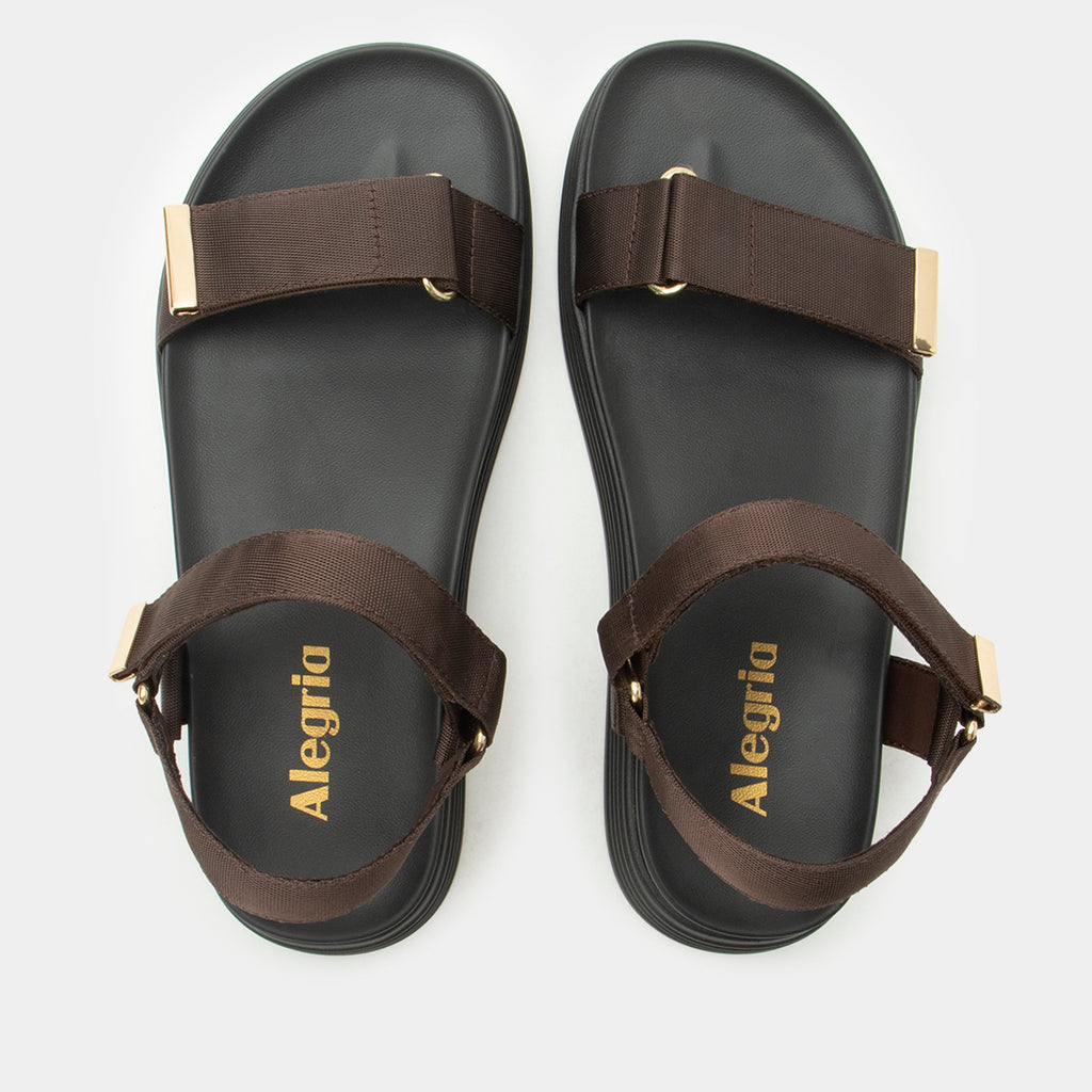 Allyson Chocolate sandal on an Elevated sport outsole | Brown strappy sandal.