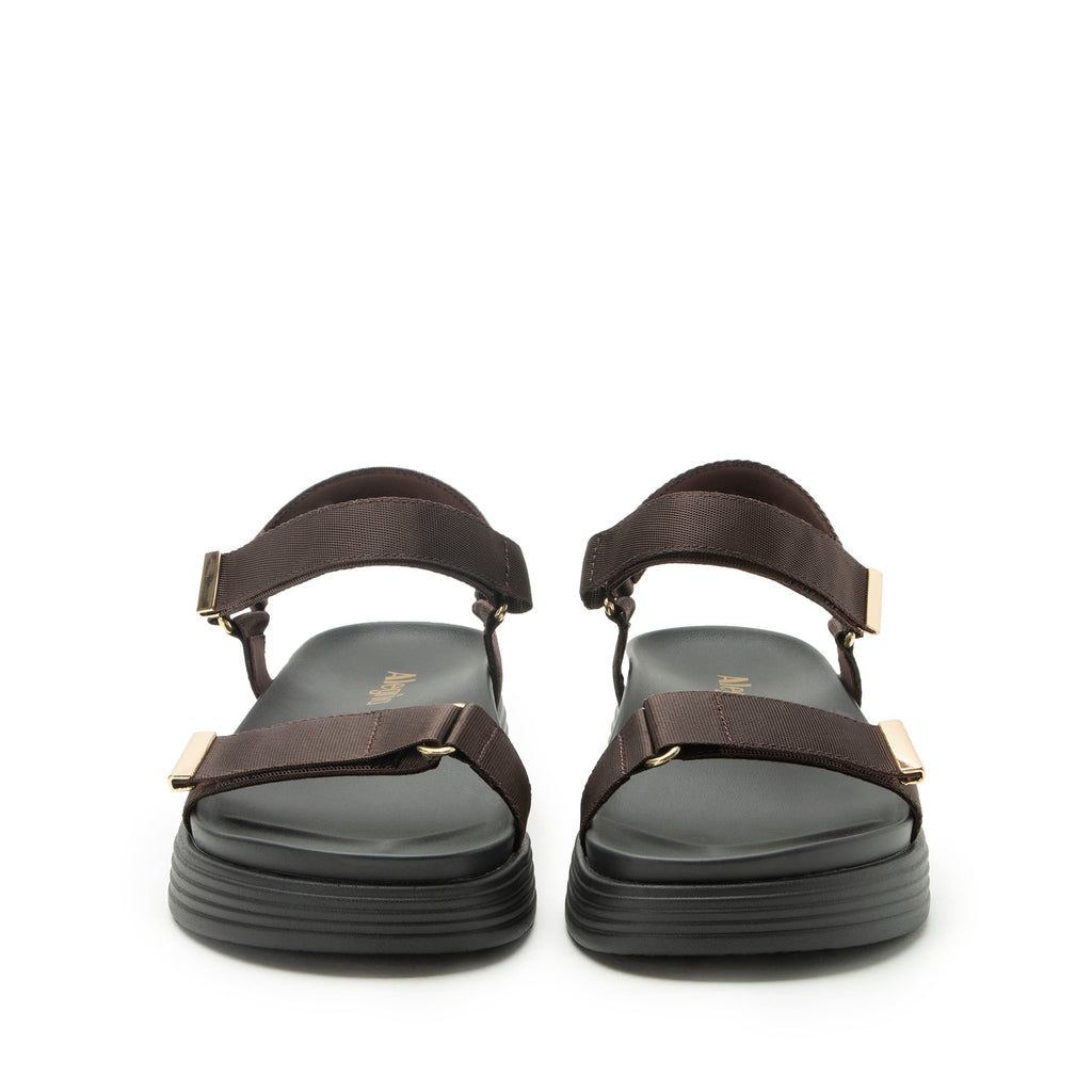 Allyson Chocolate sandal on an Elevated sport outsole | Brown strappy sandal.