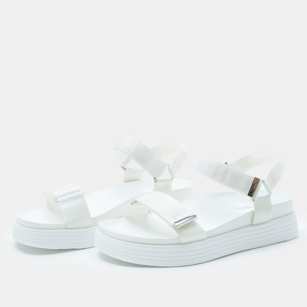 Allyson White sandal on an Elevated sport outsole | White strappy sandal.