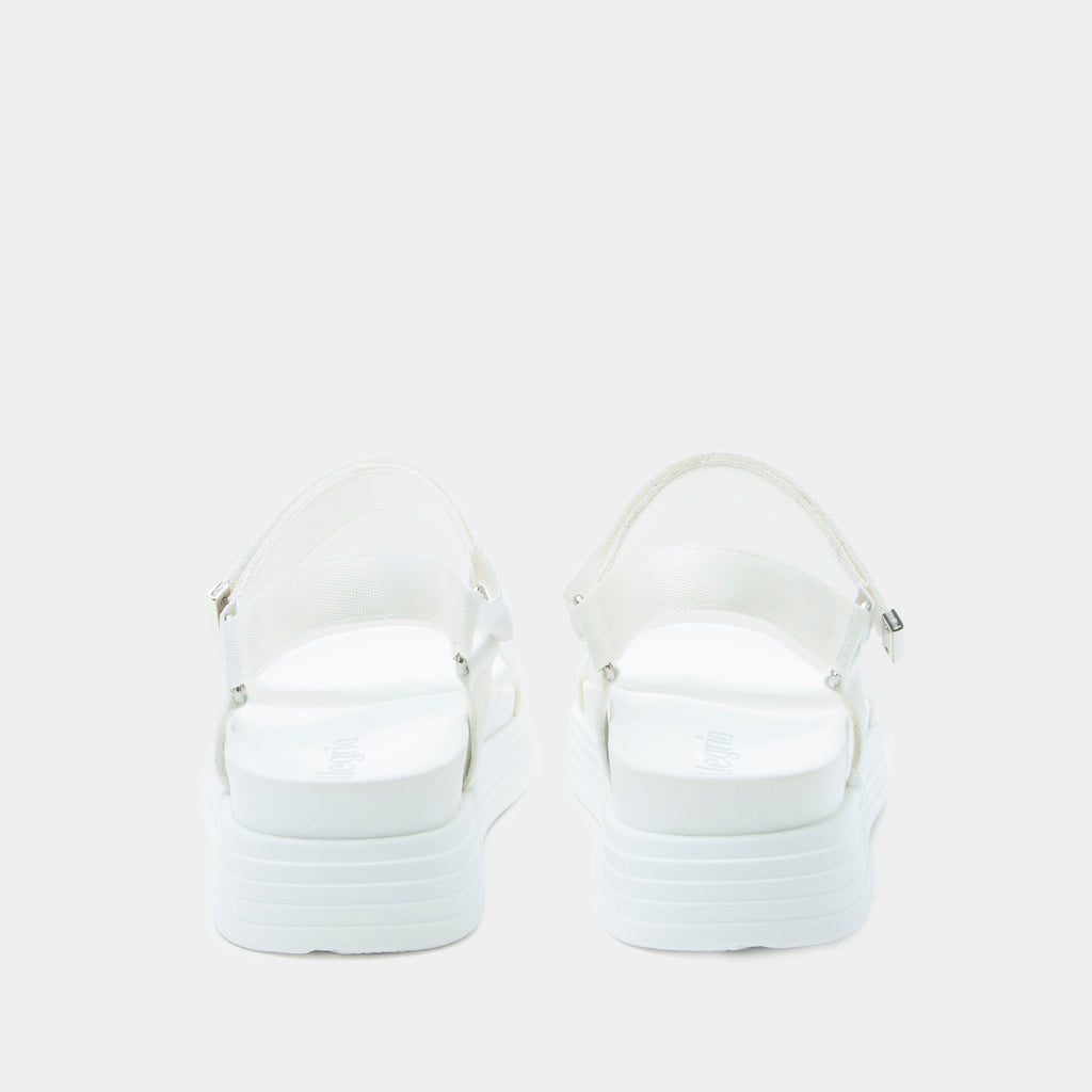 Allyson White sandal on an Elevated sport outsole | White strappy sandal.