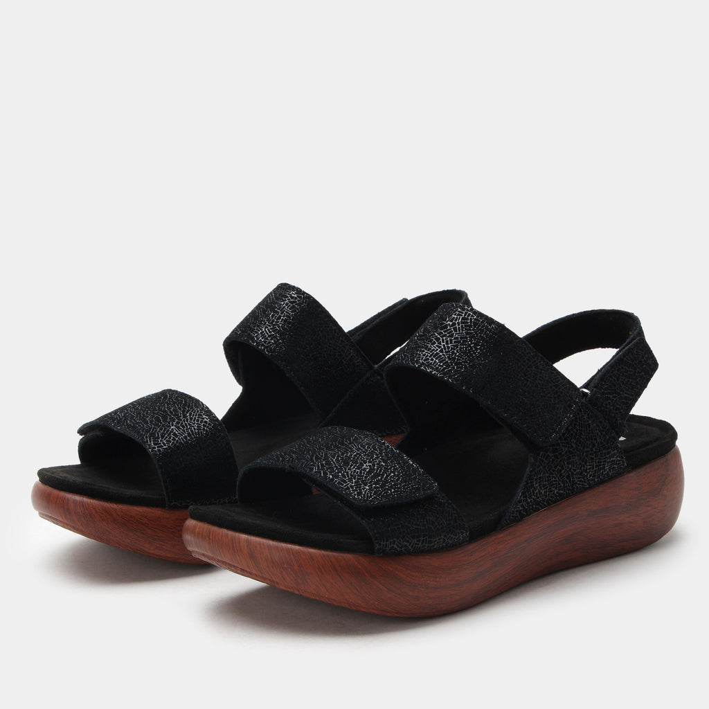 Bailee Crackle Black Sandal | Alegria Shoes