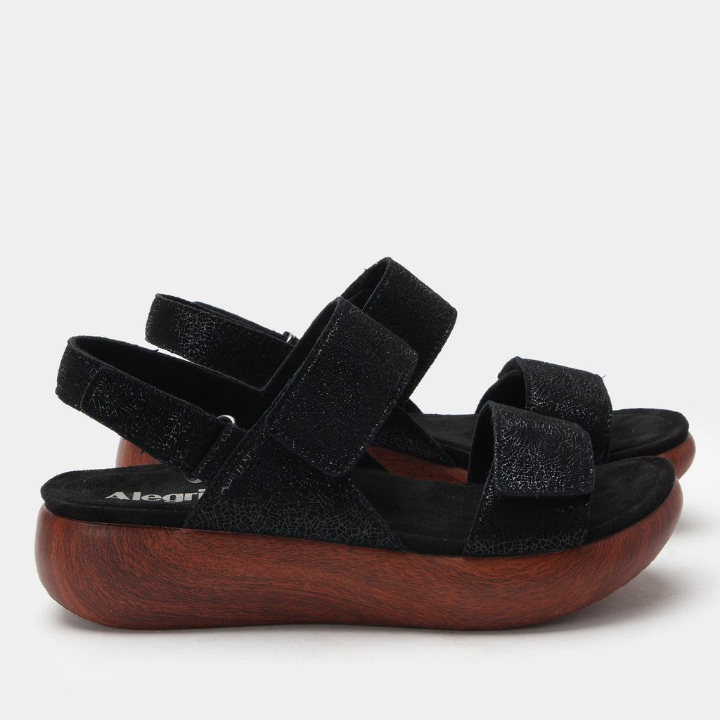 Bailee Crackle Black Sandal | Alegria Shoes