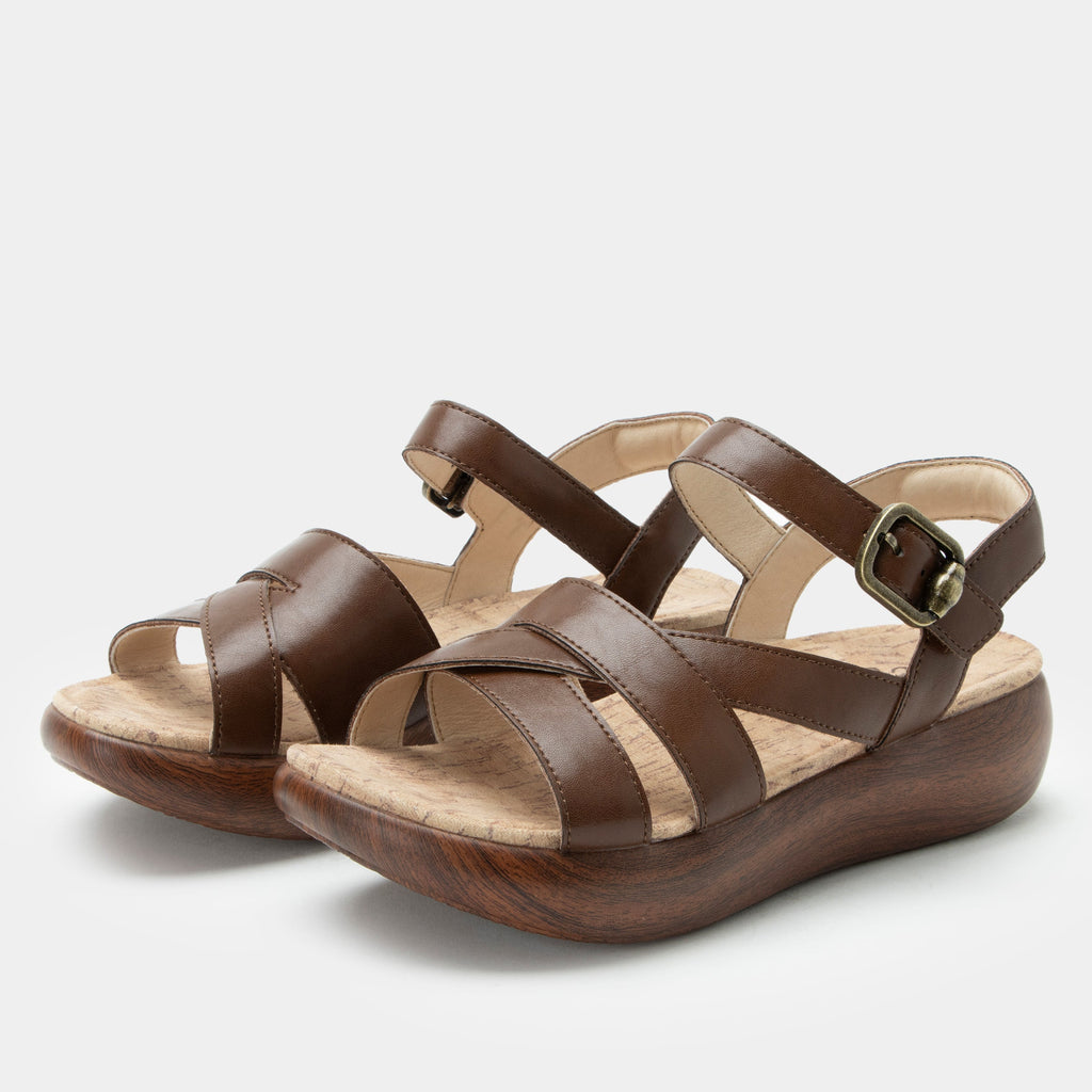 Bianca Walnut sandal| Brown leather sandal on a non-flexing rocker outsole.