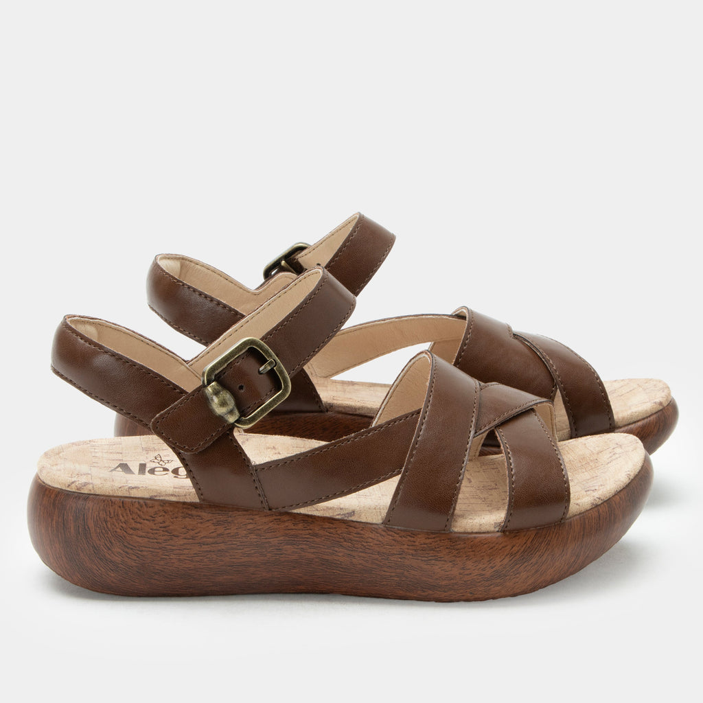 Bianca Walnut sandal| Brown leather sandal on a non-flexing rocker outsole.