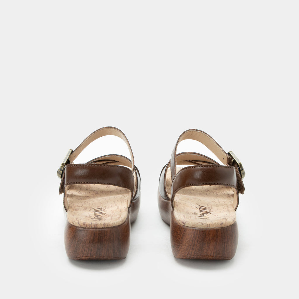 Bianca Walnut sandal| Brown leather sandal on a non-flexing rocker outsole.