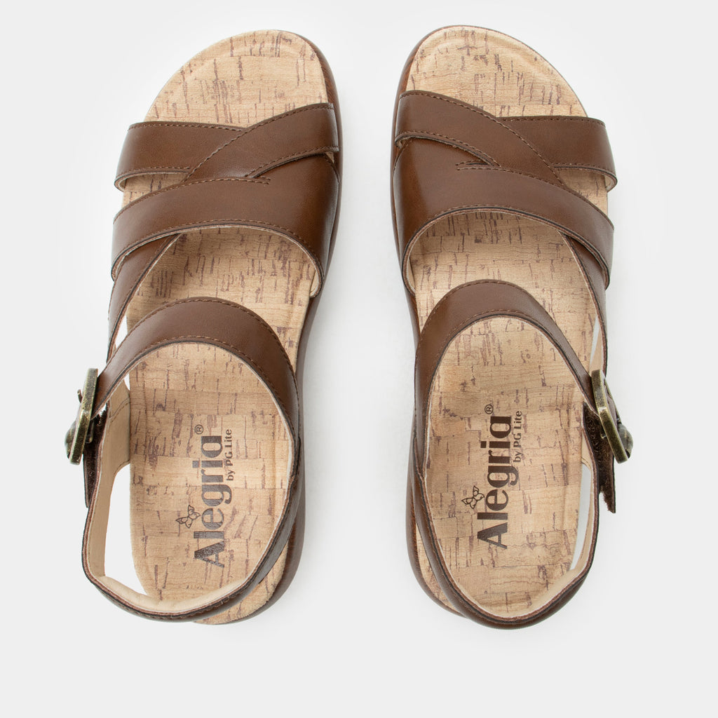 Bianca Walnut sandal| Brown leather sandal on a non-flexing rocker outsole.