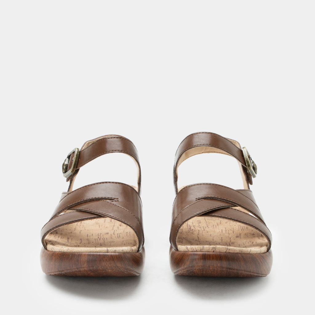 Bianca Walnut sandal| Brown leather sandal on a non-flexing rocker outsole.