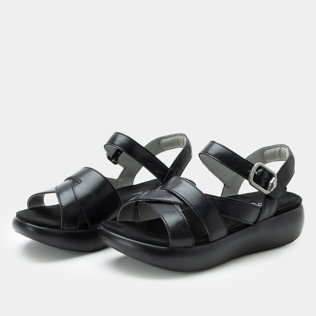 Bianca Ink sandal| Black leather sandal on a non-flexing rocker outsole.