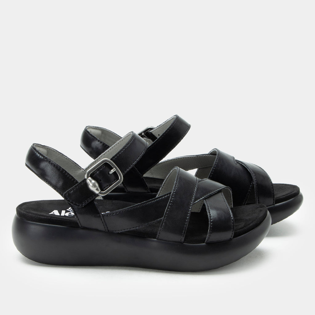 Bianca Ink sandal| Black leather sandal on a non-flexing rocker outsole.