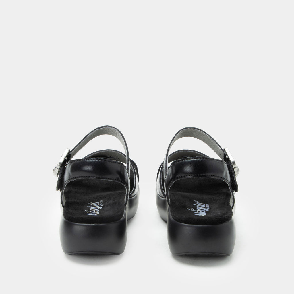 Bianca Ink sandal| Black leather sandal on a non-flexing rocker outsole.