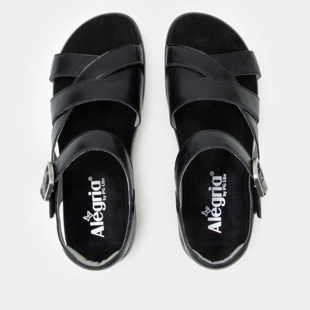 Bianca Ink sandal| Black leather sandal on a non-flexing rocker outsole.