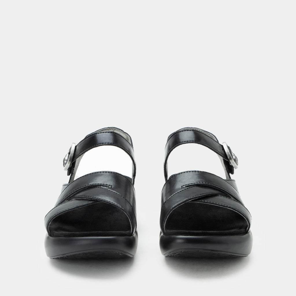 Bianca Ink sandal| Black leather sandal on a non-flexing rocker outsole.