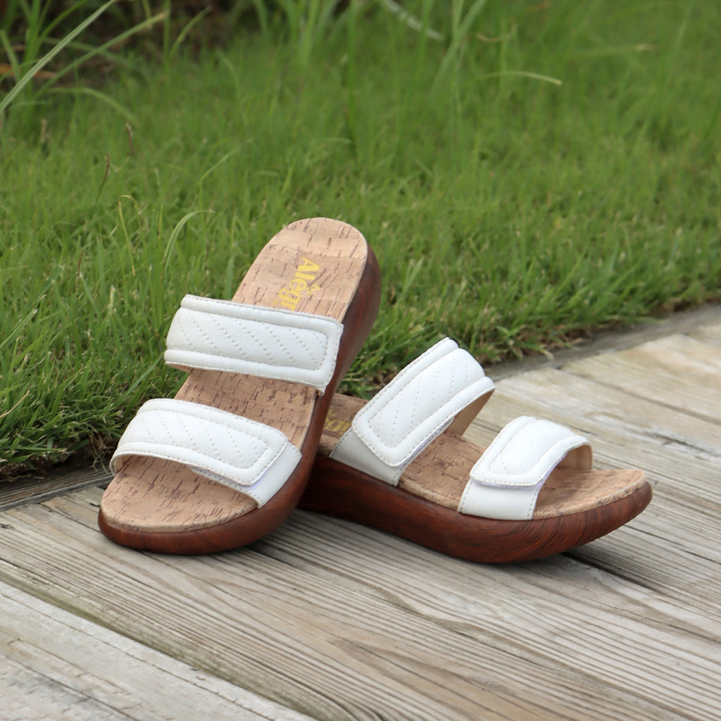 Brayah White adjustable sandal with non-flexing sleek rocker bottom with built in arch support - BRA-7439_S1X