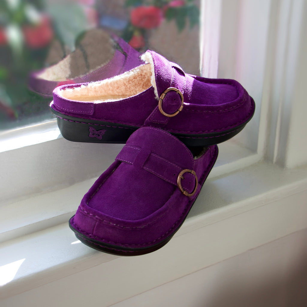 Brigid Deep Amethyst Clog on a Mini rocker bottom outsole - BRI-6165_S1X