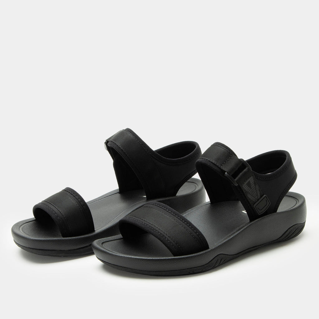 Crea8tion Ink sandal on a Ergo Foam outsole | Black multi strap sandal with a hook-and-loop clousure.