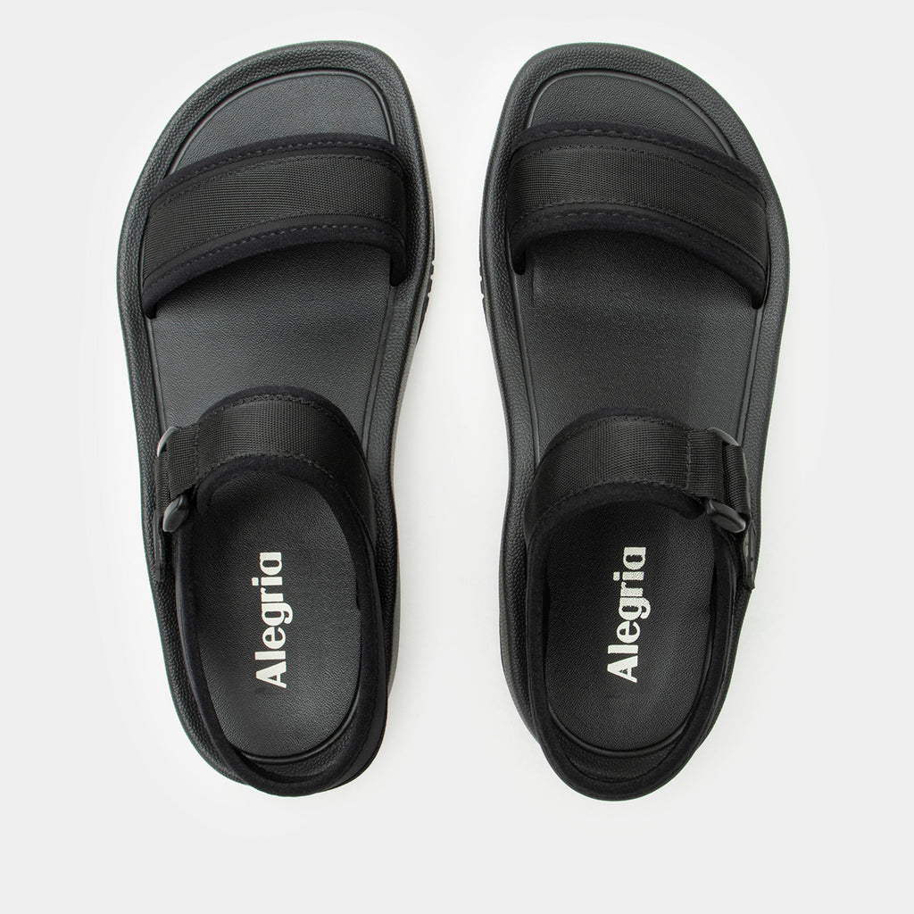 Crea8tion Ink sandal on a Ergo Foam outsole | Black multi strap sandal with a hook-and-loop clousure.