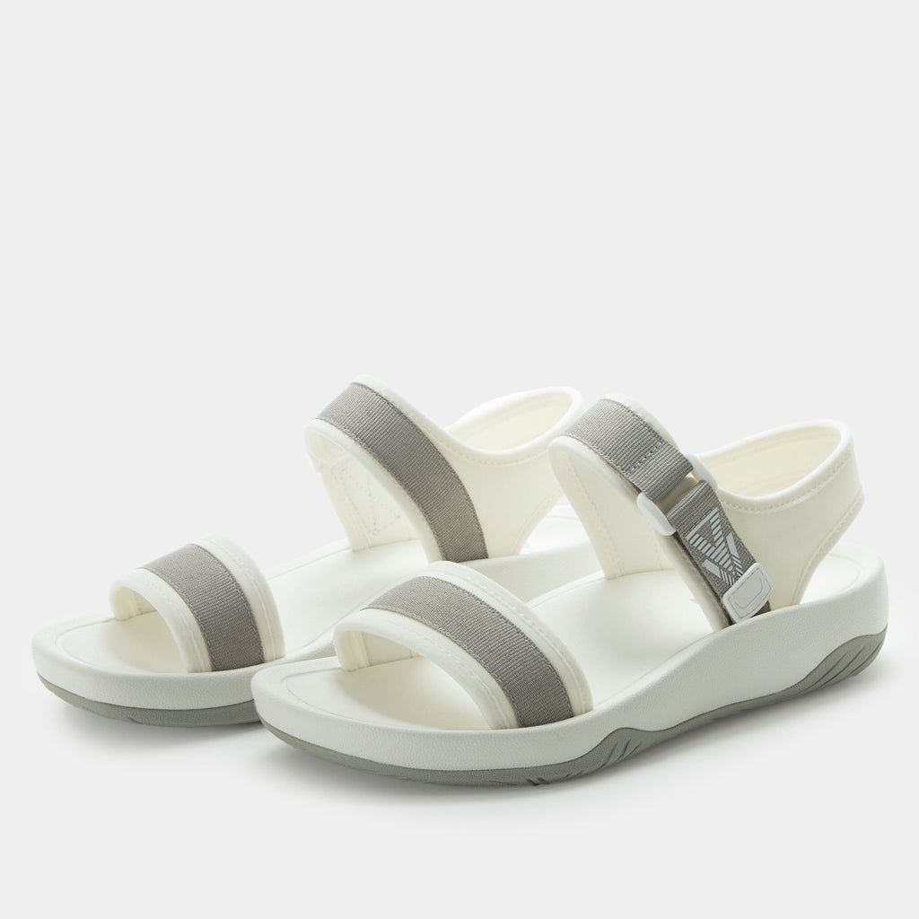 Crea8tion Dove sandal on a Ergo Foam outsole | White with grey details- multi strap sandal with a hook-and-loop clousure.