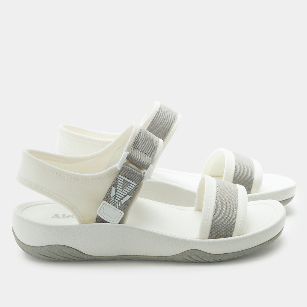 Crea8tion Dove sandal on a Ergo Foam outsole | White with grey details- multi strap sandal with a hook-and-loop clousure.