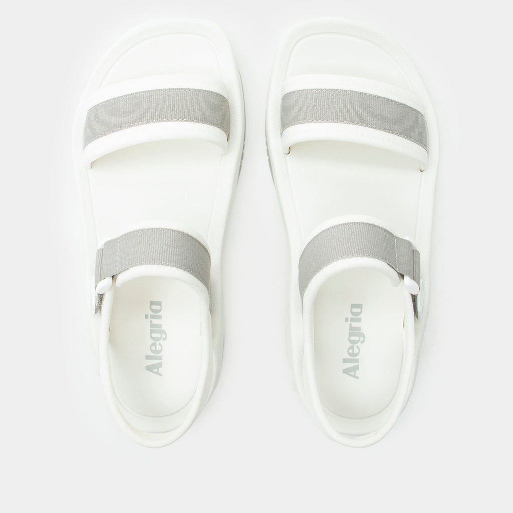 Crea8tion Dove sandal on a Ergo Foam outsole | White with grey details- multi strap sandal with a hook-and-loop clousure.