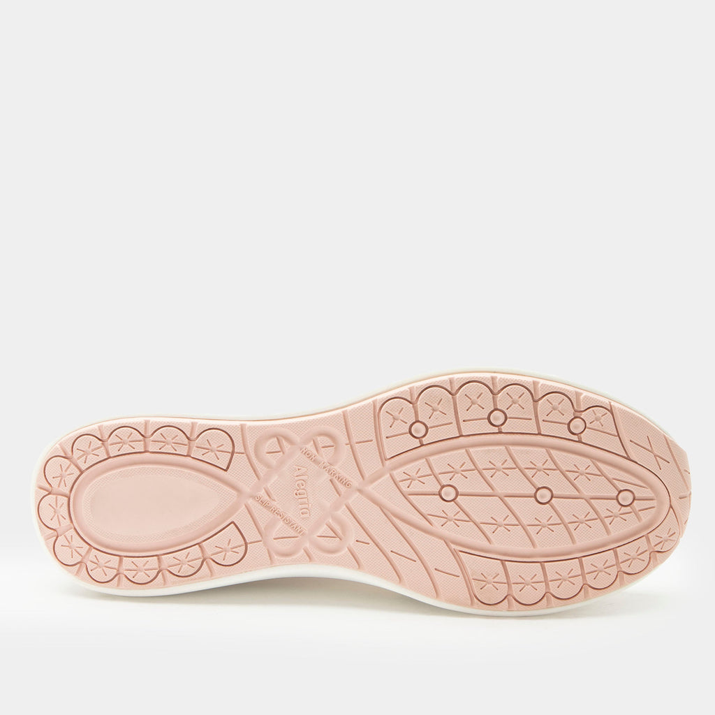 Eazeer Pink Sorbet shoe on a Power Walker outsole | Tan lace up shoe with pink details and a side zipper.