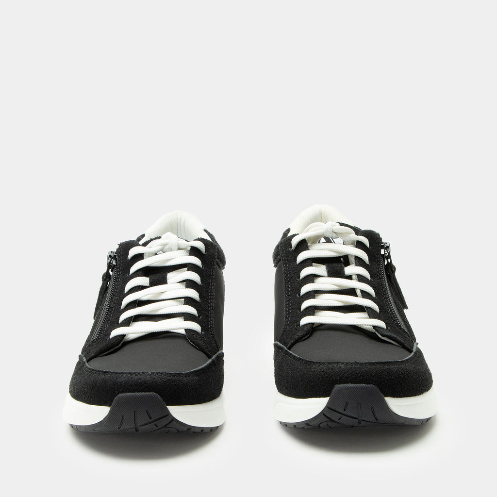 Eazeer Monochrome shoe on a Power Walker outsole | Black lace up shoe with a side zipper.