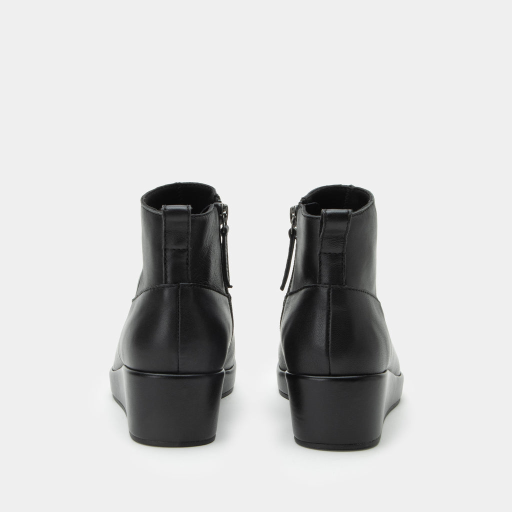 Hadi Black Boot on a Trimform wedge outsole | Black leather ankle bootie on a wedge heel